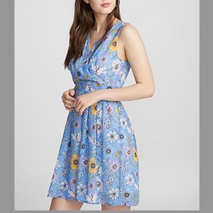 Blue floral boho sleeveless wrap front tie waist voile skater mini dress NWT